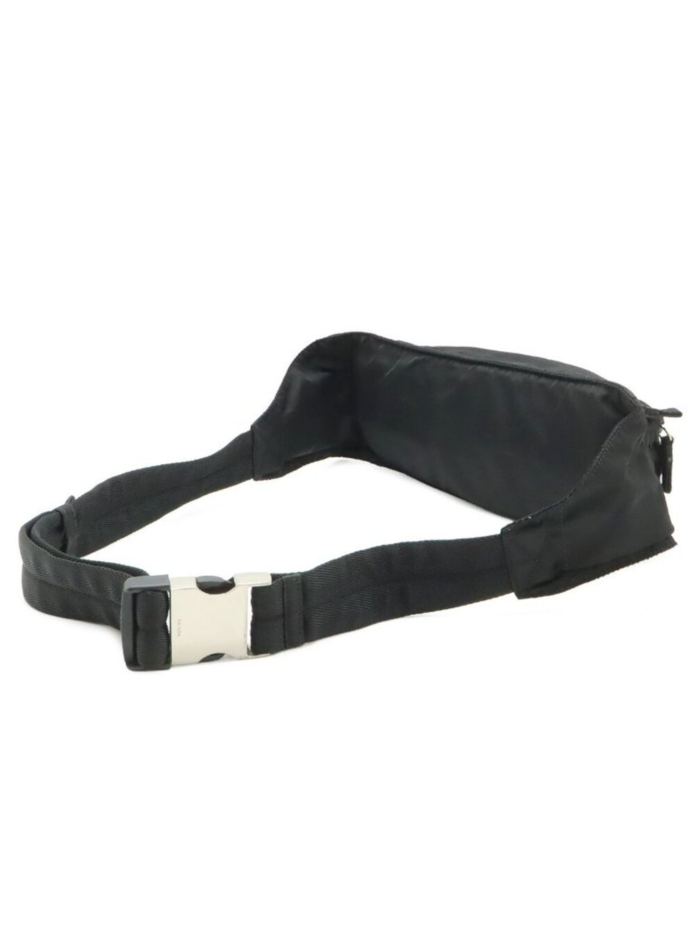 Prada Triangle Logo Belt Bag Waist Pouch Hip Nylon Black Silver - Picture 2 of 9
